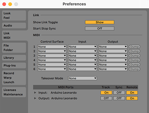 A screenshot of Ableton Live with the options previously mentioned.