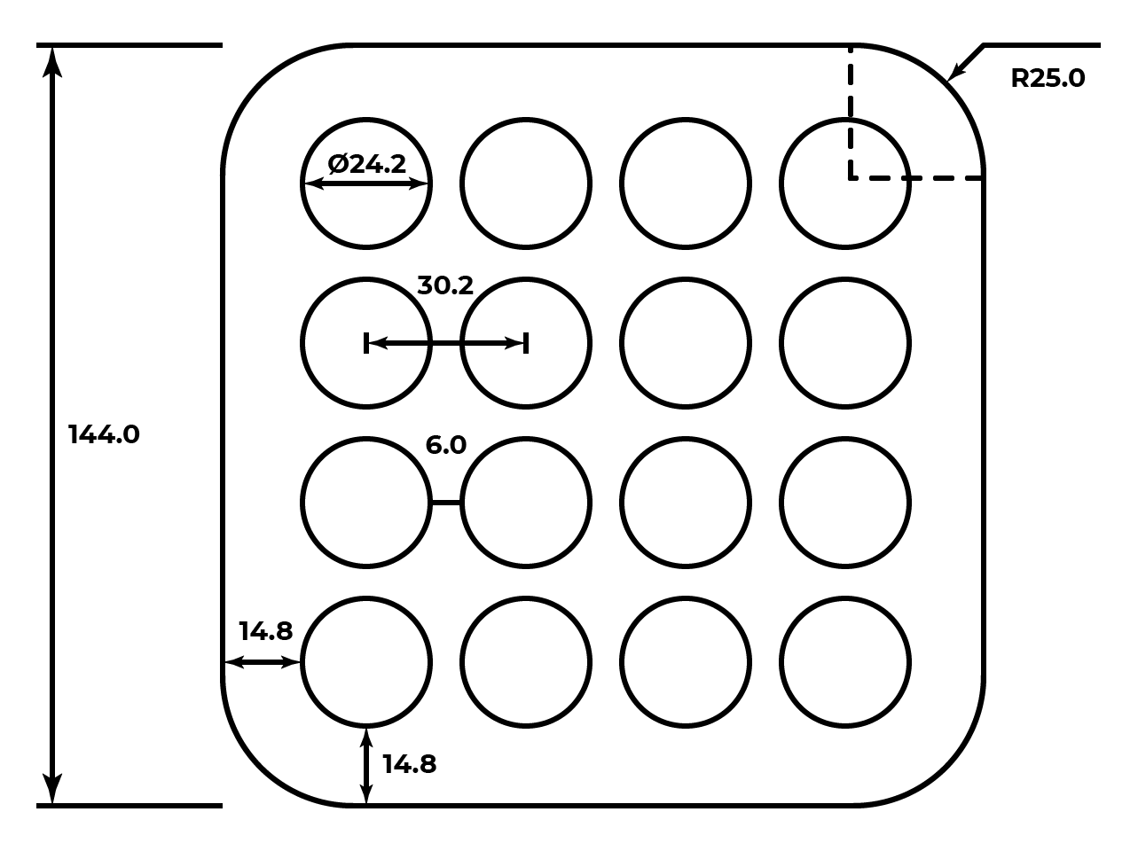 A diagram with the dimensions of the case