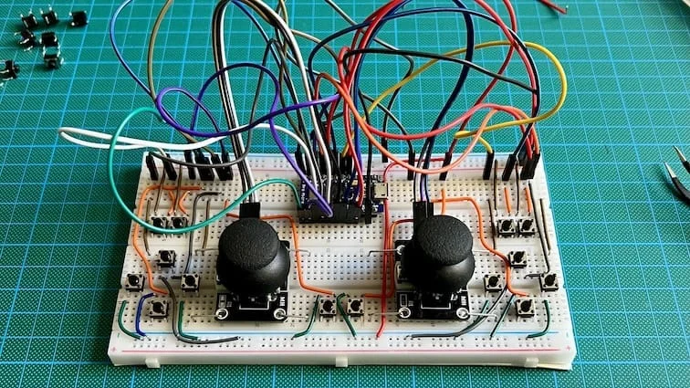 Arduino gamepad prototype built on a breadboard