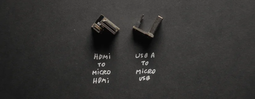 PCB-based HDMI and USB connectors joining the board and screen