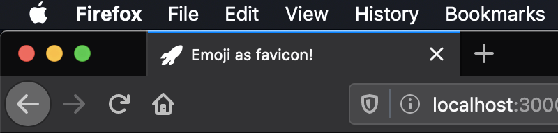 A firefox tab using a rocket emoji silhouette as favicon